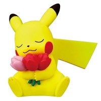 02-87420  Pokemon Sun & Moon Pokapoka Biyori Ideal Warm Day Flower Themed Mini Figure 300y - Pikachu