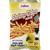 0X-60733 Calbee Shrimp Chips Baked  Wheat Puffed Snack  Yuzu and Black Pepper 3.3 Oz  (94 g)