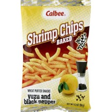 0X-60733 Calbee Shrimp Chips Baked  Wheat Puffed Snack  Yuzu and Black Pepper 3.3 Oz  (94 g)